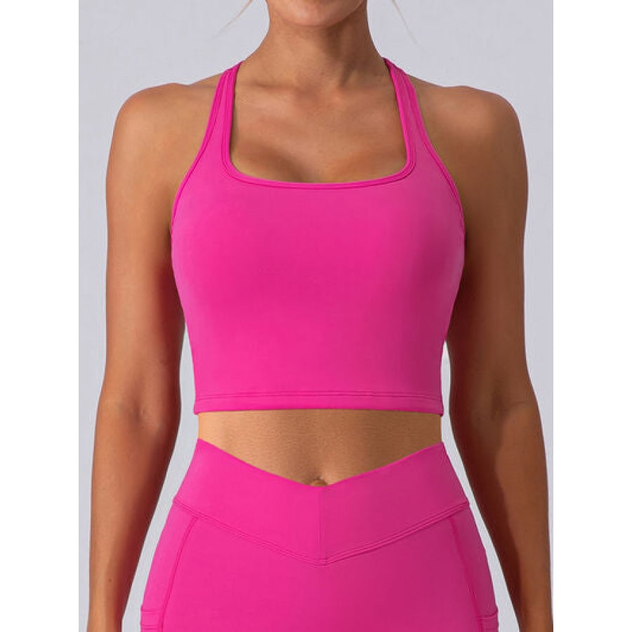 Square Neck Racerback Cropped Tank Hot Pink / S Apparel and Accessories