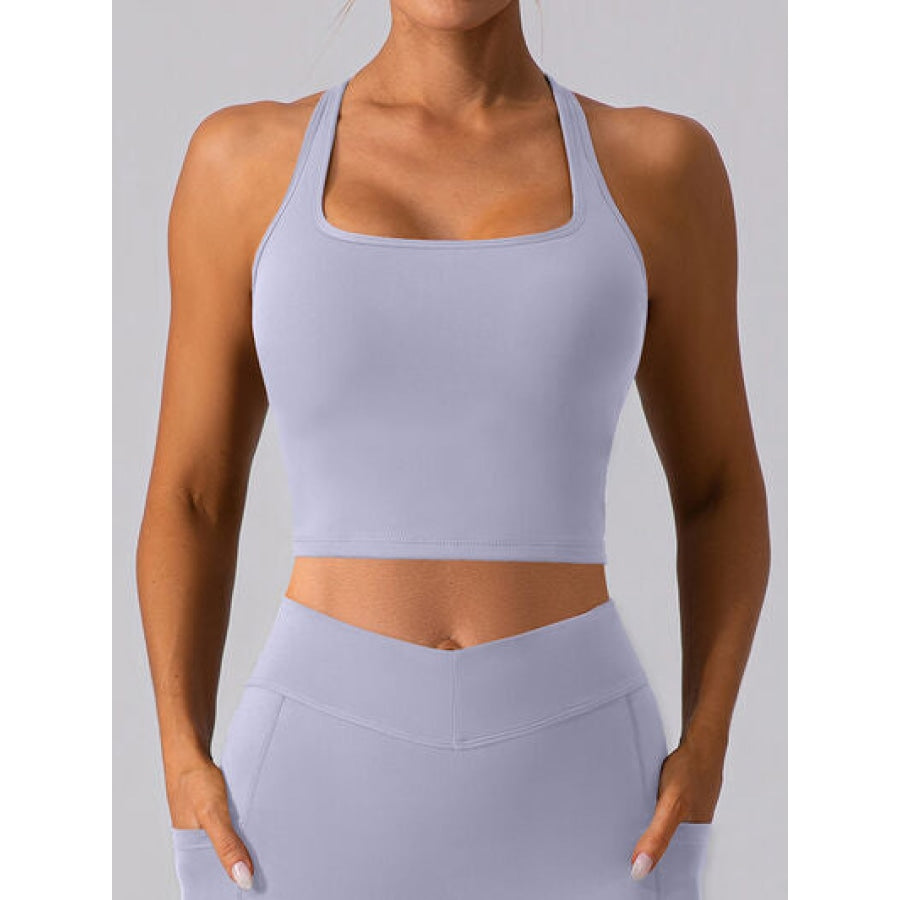 Square Neck Racerback Cropped Tank Misty Blue / S Apparel and Accessories