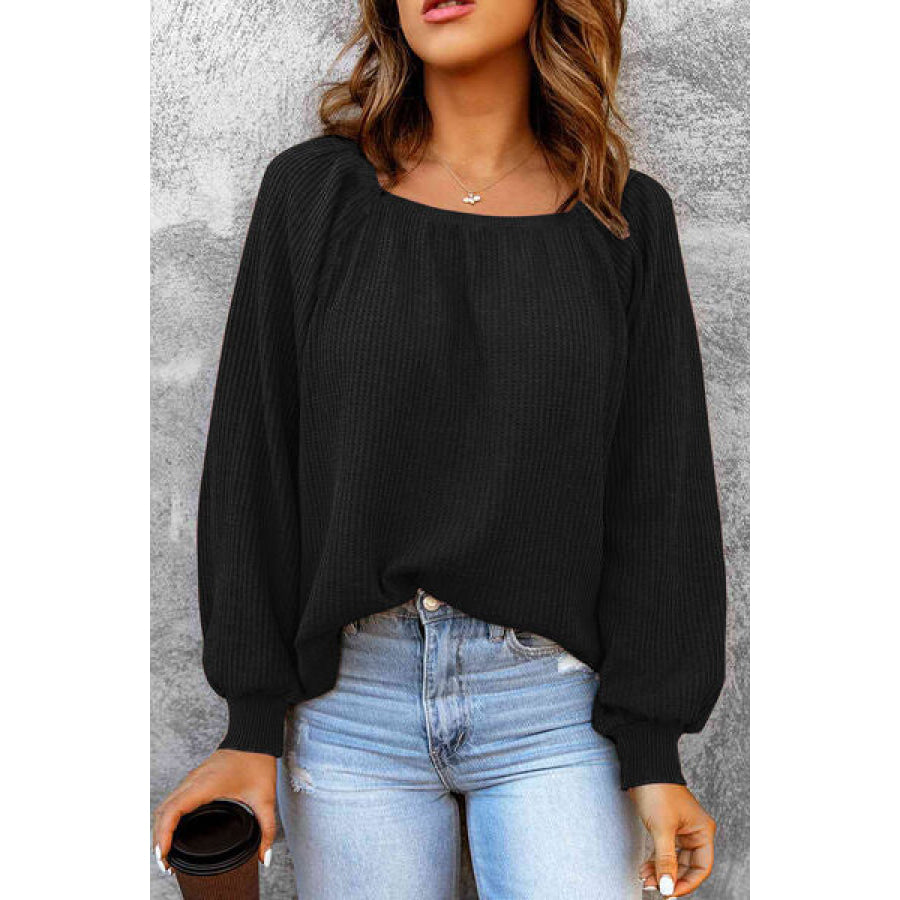 Square Neck Raglan Sleeve T - Shirt Black / S Apparel and Accessories