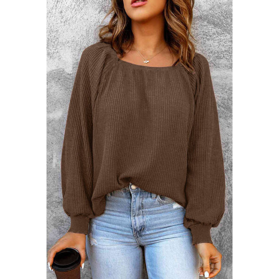 Square Neck Raglan Sleeve T - Shirt Coffee Brown / S Apparel and Accessories