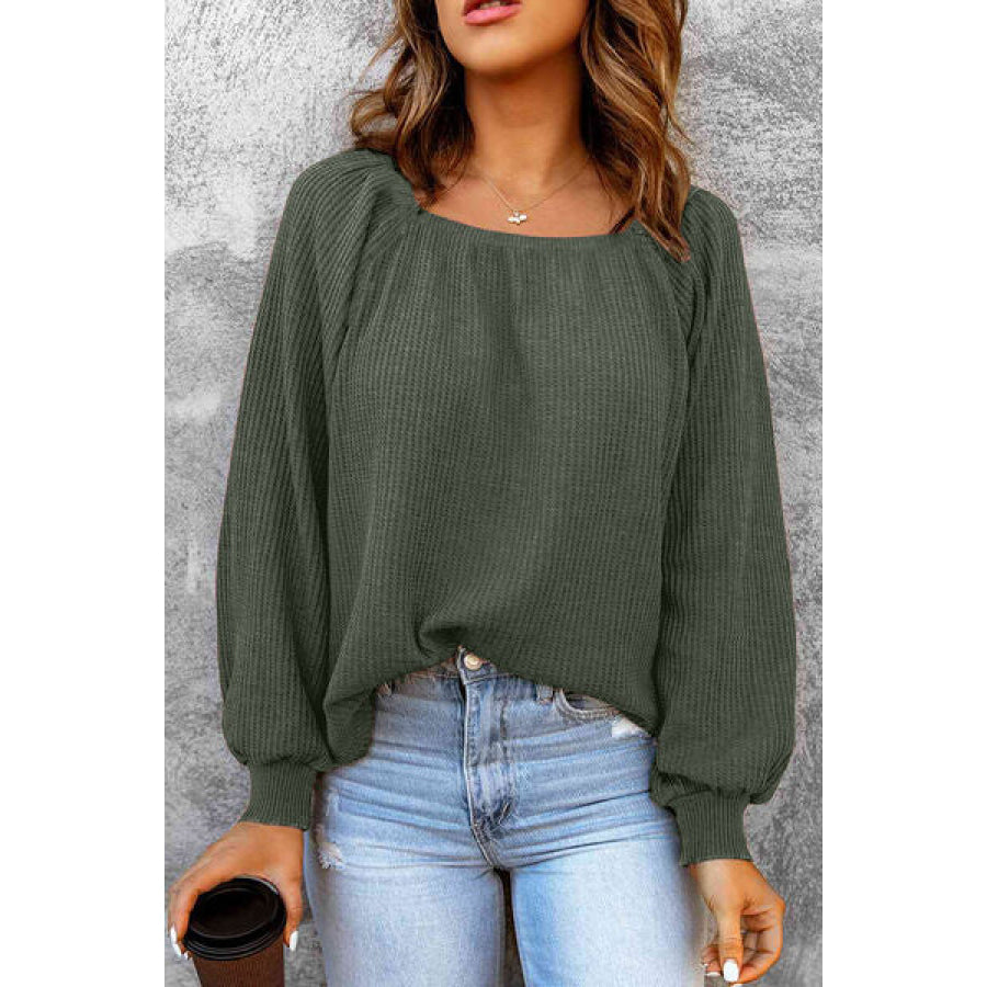 Square Neck Raglan Sleeve T - Shirt Green / S Apparel and Accessories