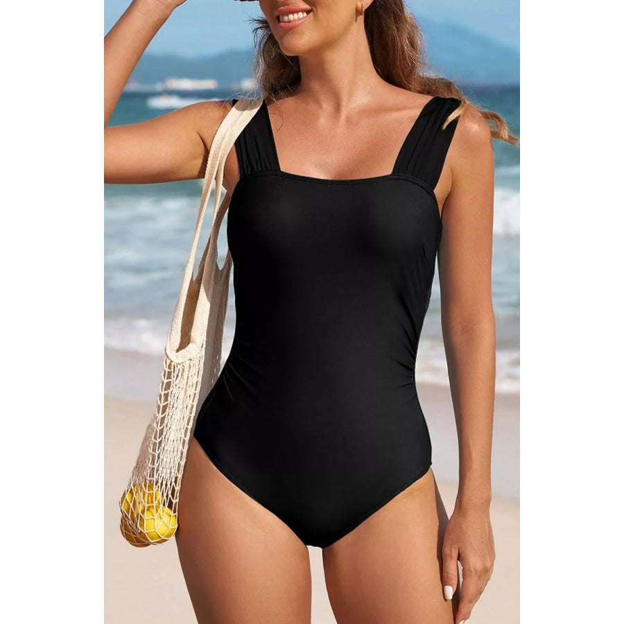 Square Neck Ruched Tommy Control One Piece Swimsuit Apparel and Accessories