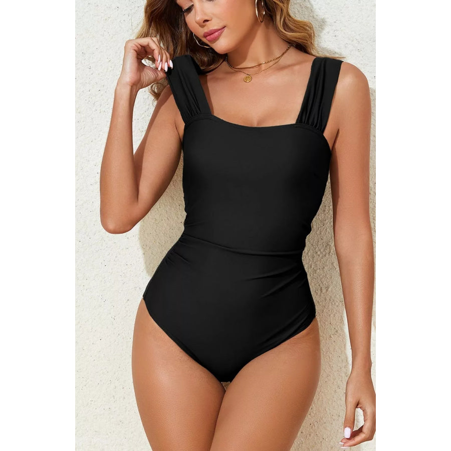 Square Neck Ruched Tommy Control One Piece Swimsuit Apparel and Accessories