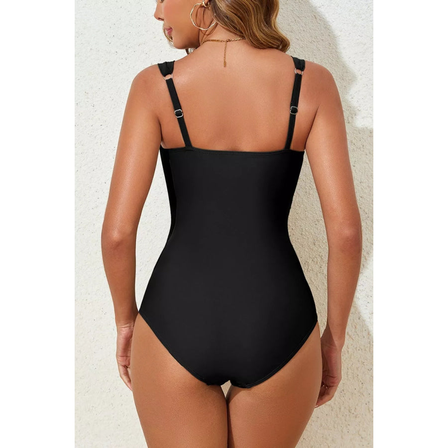 Square Neck Ruched Tommy Control One Piece Swimsuit Apparel and Accessories