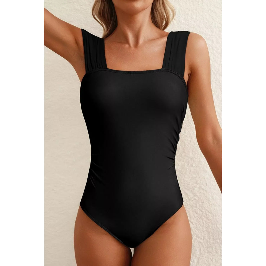 Square Neck Ruched Tommy Control One Piece Swimsuit Apparel and Accessories