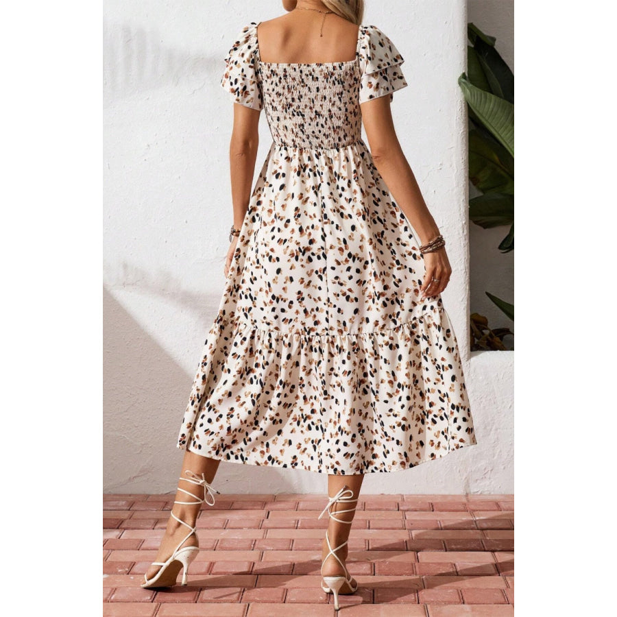 Square Neck Ruffle Sleeve Midi Dress Apparel and Accessories
