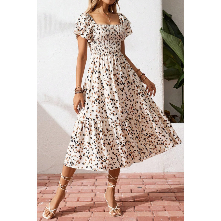 Square Neck Ruffle Sleeve Midi Dress Apparel and Accessories