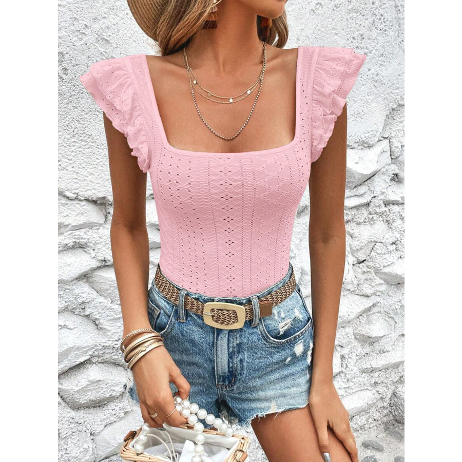 Square Neck Ruffle Sleeve Top Apparel and Accessories