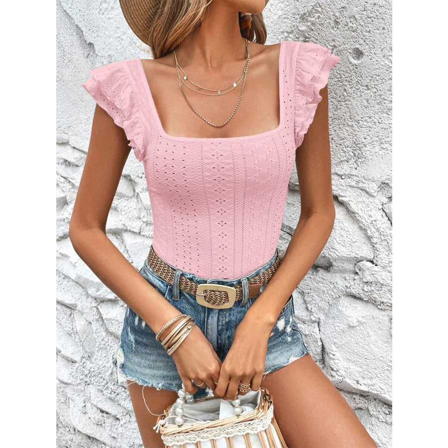 Square Neck Ruffle Sleeve Top Apparel and Accessories