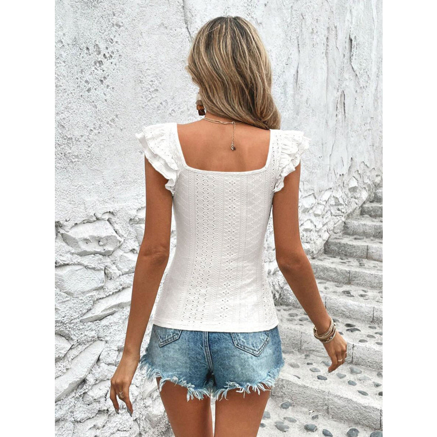 Square Neck Ruffle Sleeve Top Apparel and Accessories