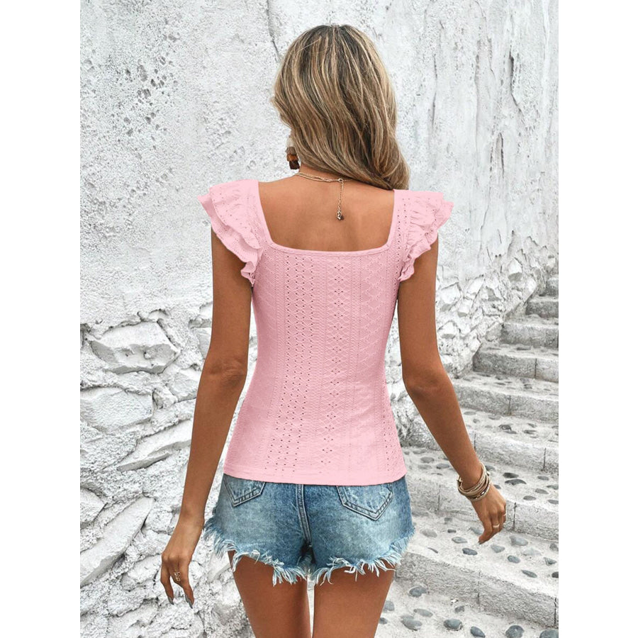 Square Neck Ruffle Sleeve Top Apparel and Accessories