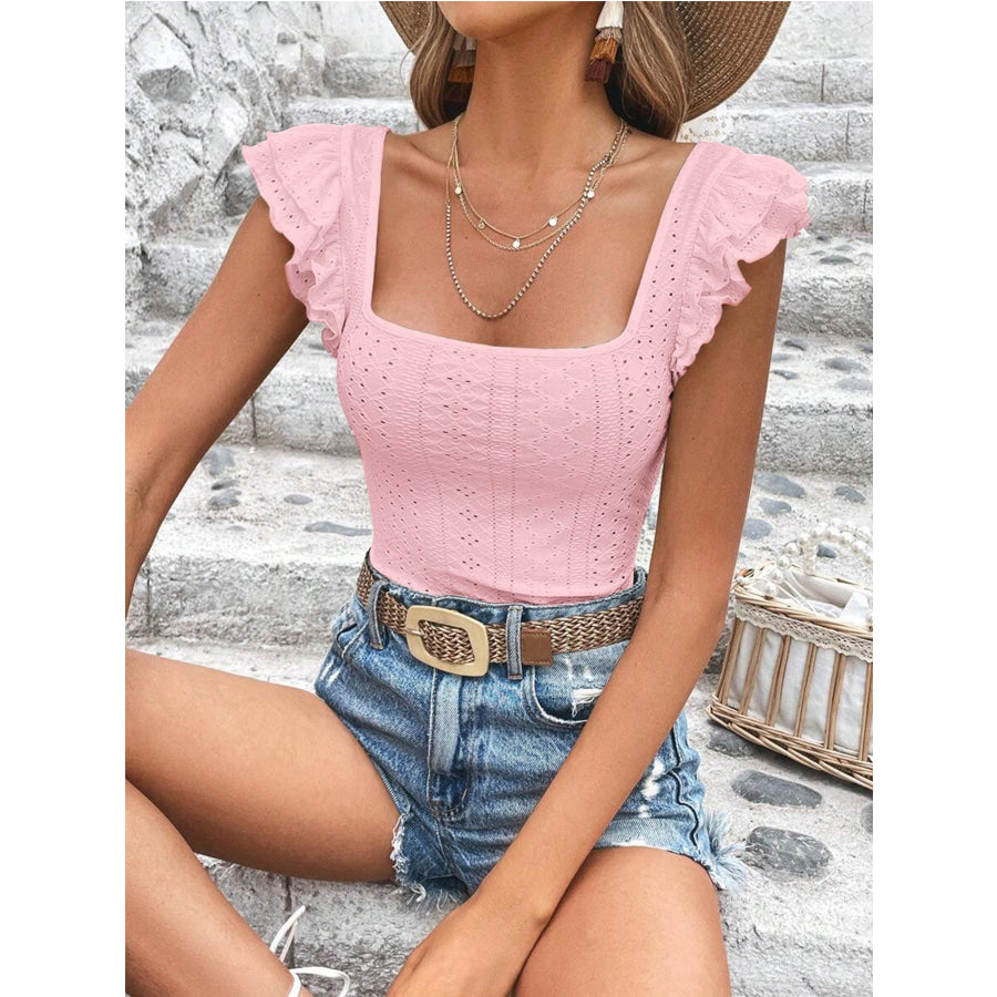 Square Neck Ruffle Sleeve Top Apparel and Accessories