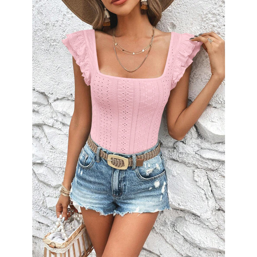 Square Neck Ruffle Sleeve Top Apparel and Accessories
