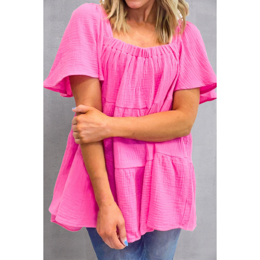 Square Neck Short Sleeve Blouse Apparel and Accessories