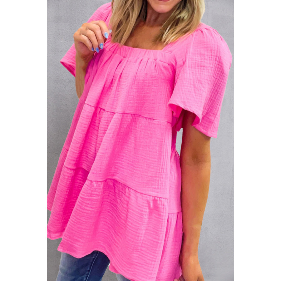 Square Neck Short Sleeve Blouse Apparel and Accessories