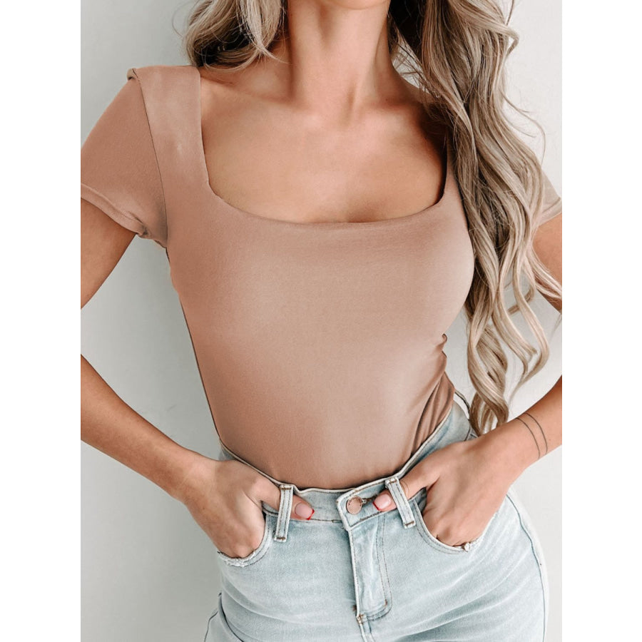 Square Neck Short Sleeve Bodysuit Apparel and Accessories