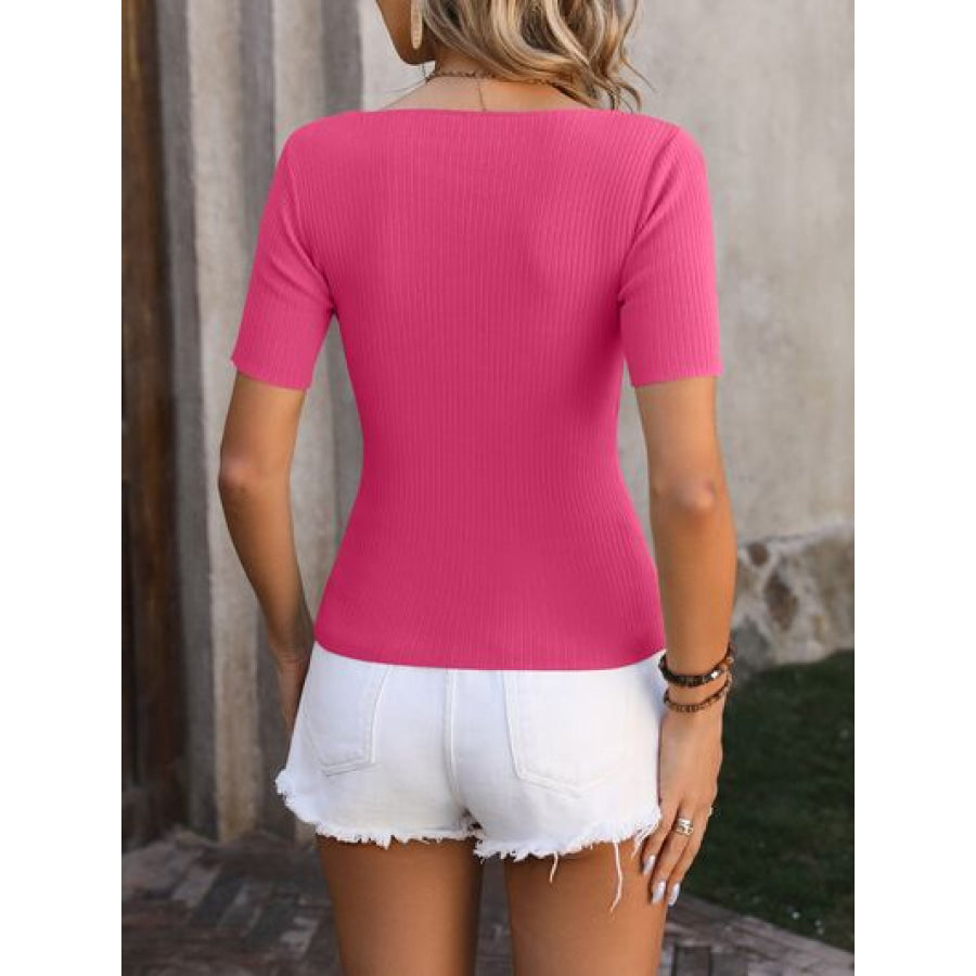 Square Neck Short Sleeve Sweater Apparel and Accessories