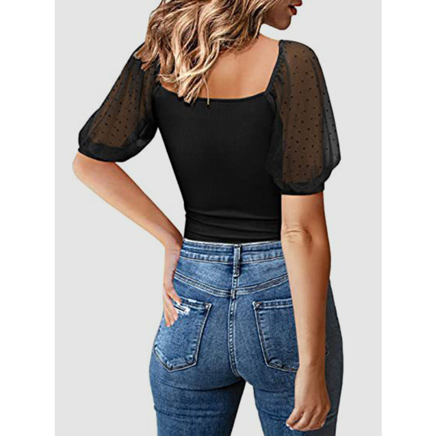 Square Neck Short Sleeve T-Shirt Black / S Apparel and Accessories