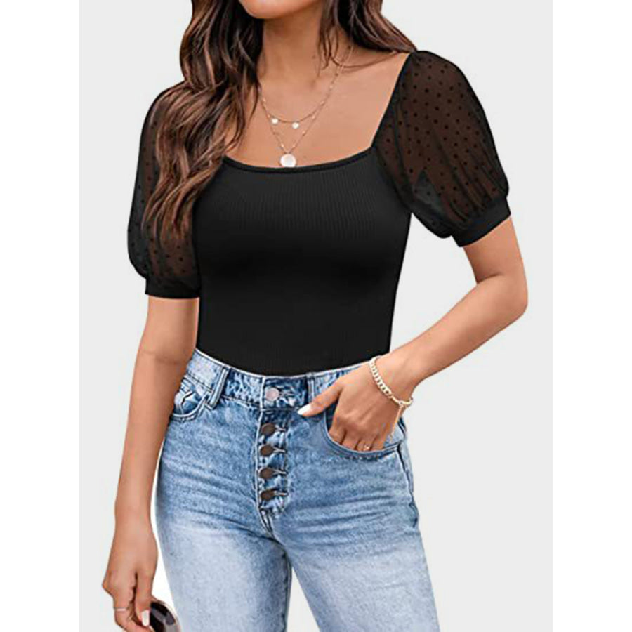Square Neck Short Sleeve T-Shirt Black / S Apparel and Accessories