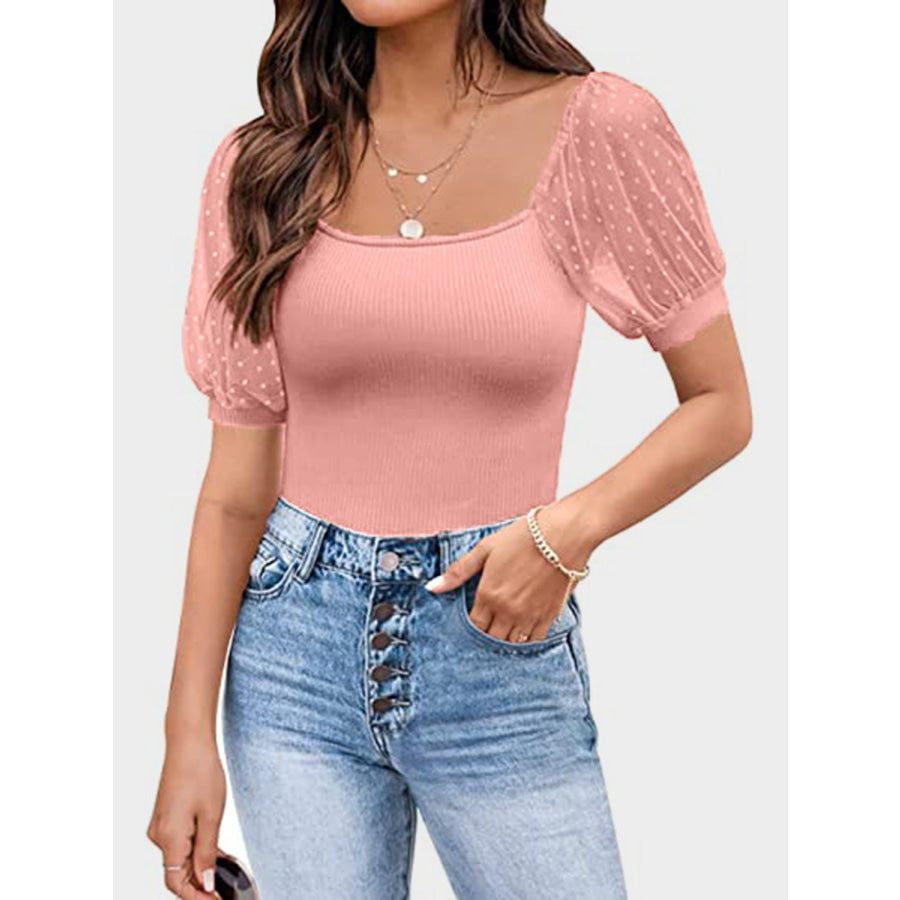Square Neck Short Sleeve T-Shirt Burnt Coral / S Apparel and Accessories