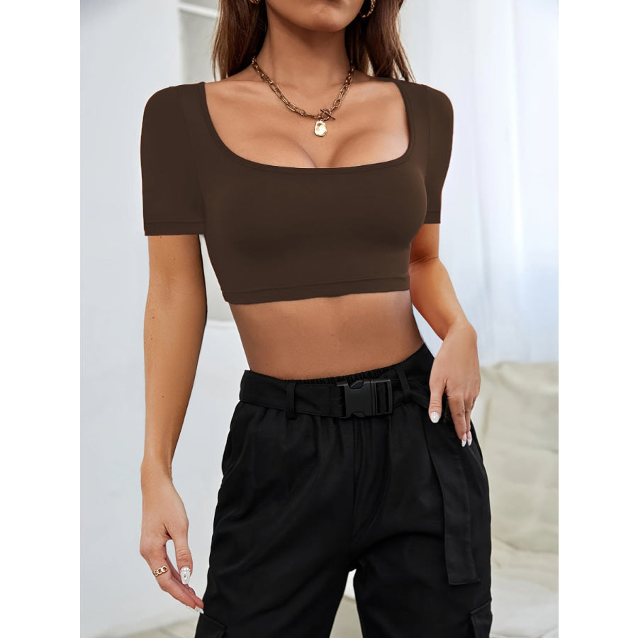 Square Neck Short Sleeve T - Shirt Chocolate / XS Apparel and Accessories