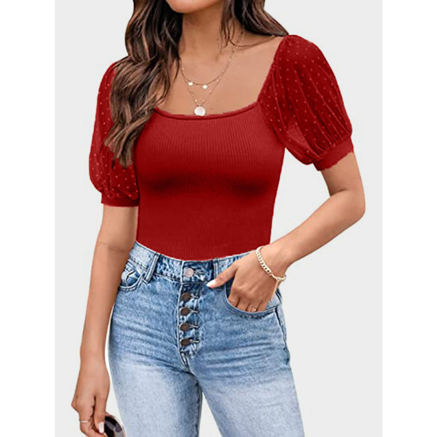 Square Neck Short Sleeve T-Shirt Deep Red / S Apparel and Accessories
