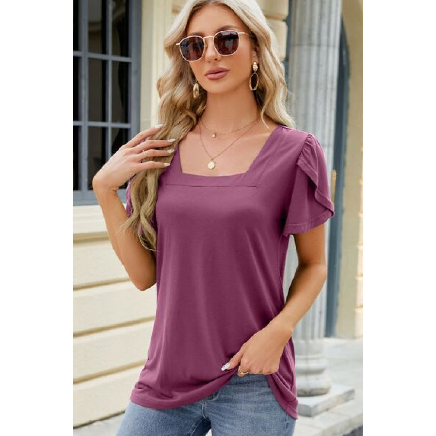 Square Neck Short Sleeve T - Shirt Fuchsia / S Apparel and Accessories