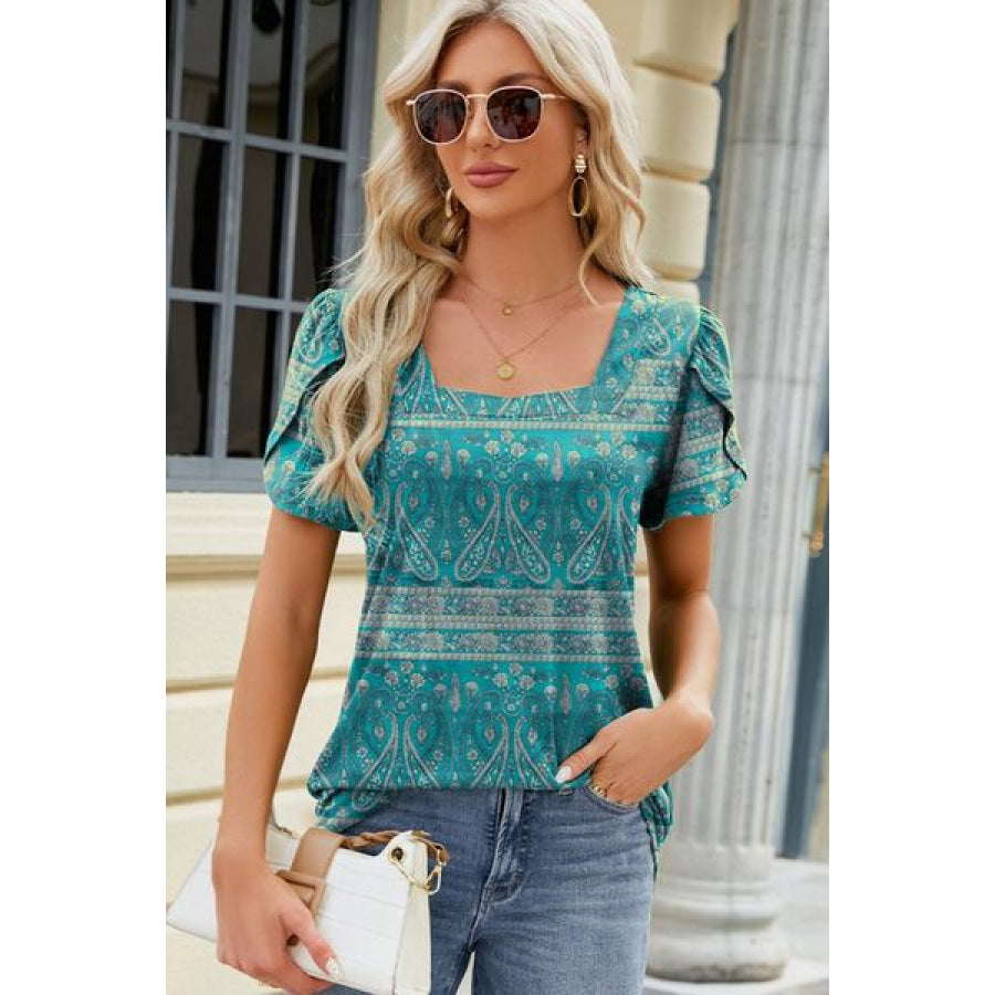 Square Neck Short Sleeve T - Shirt Teal / S Apparel and Accessories