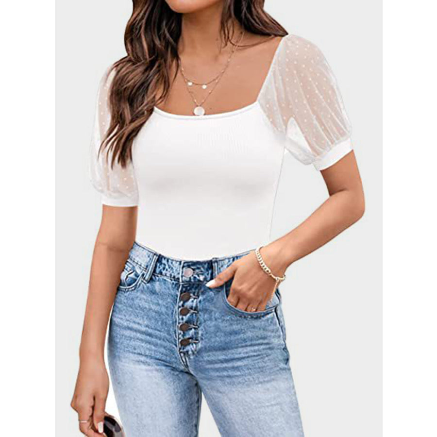 Square Neck Short Sleeve T-Shirt White / S Apparel and Accessories