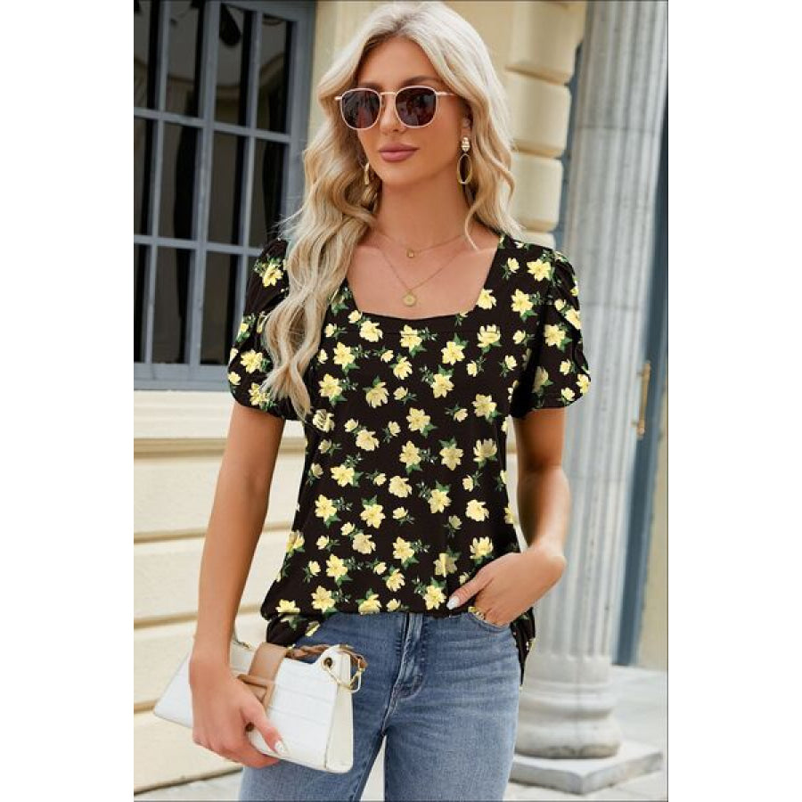 Square Neck Short Sleeve T - Shirt Yellow Green / S Apparel and Accessories