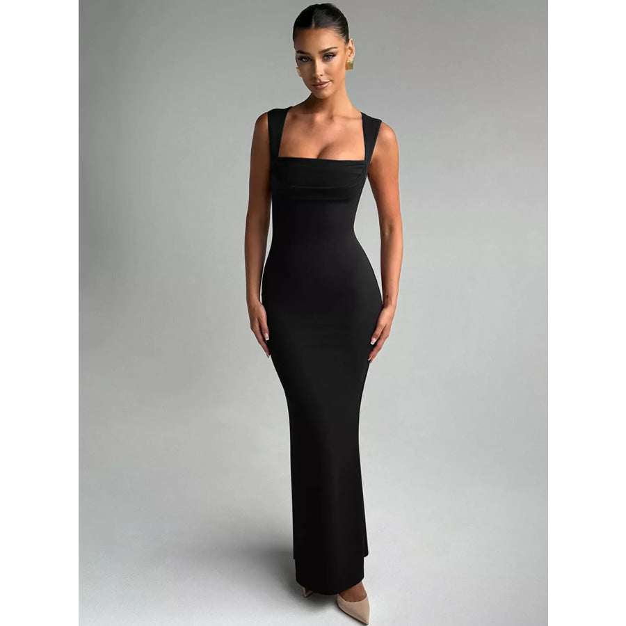 Square Neck Sleeveless Maxi Dress Black / XS Apparel and Accessories