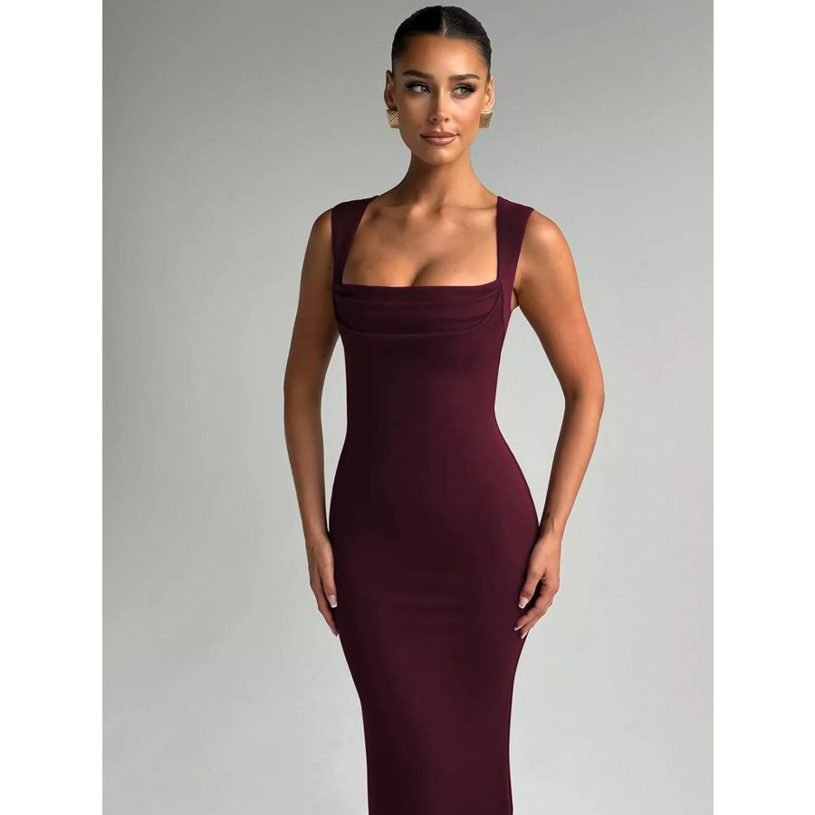 Square Neck Sleeveless Maxi Dress Wine Red / XS Apparel and Accessories