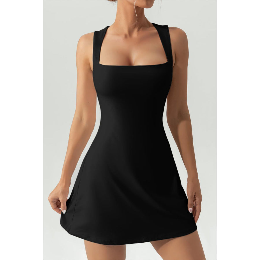 Square Neck Sleeveless Mini Dress Black / S Apparel and Accessories