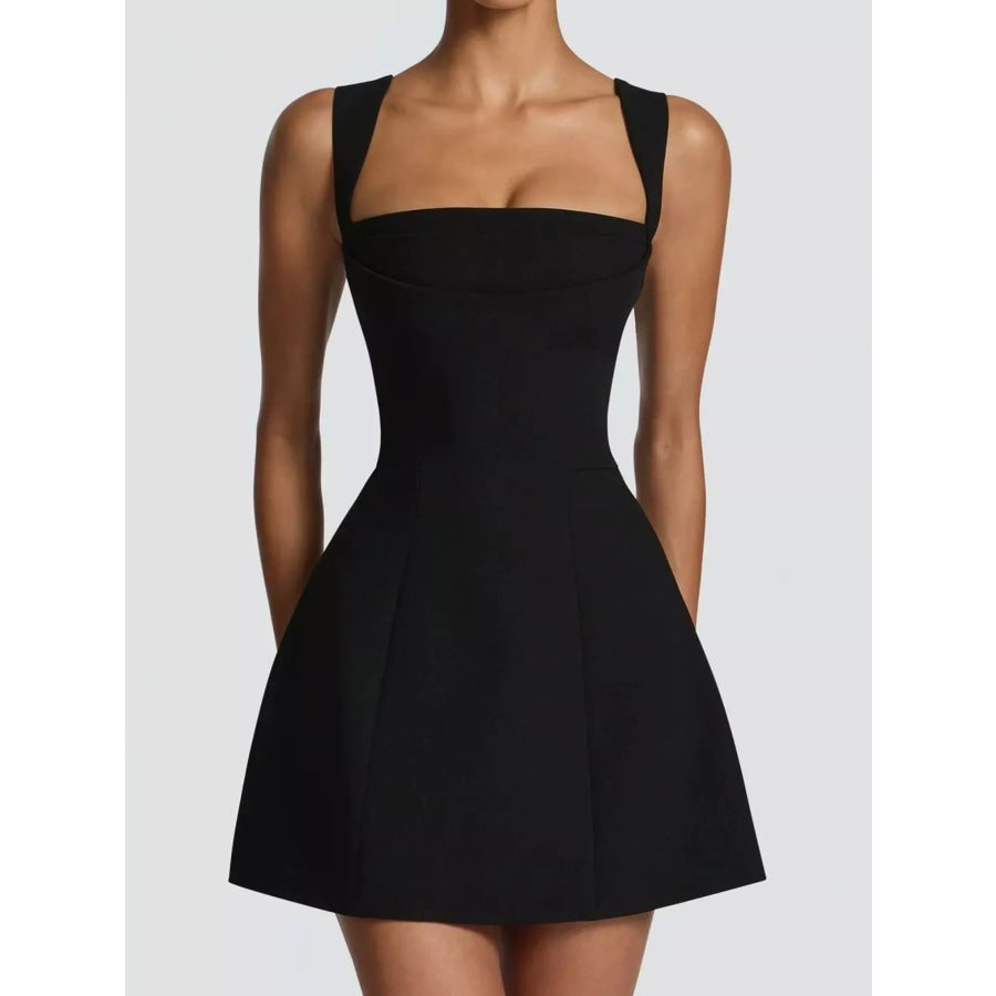 Square-Neck Sleeveless Mini Dress Black / S Apparel and Accessories