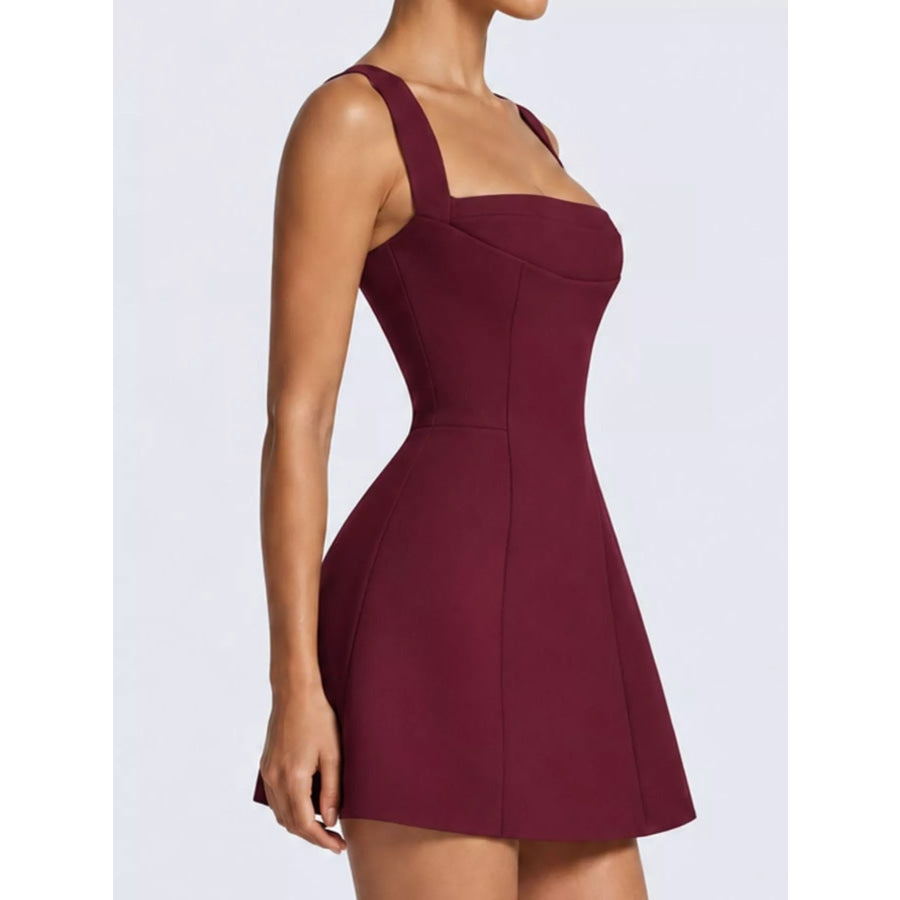 Square-Neck Sleeveless Mini Dress Burgundy / S Apparel and Accessories
