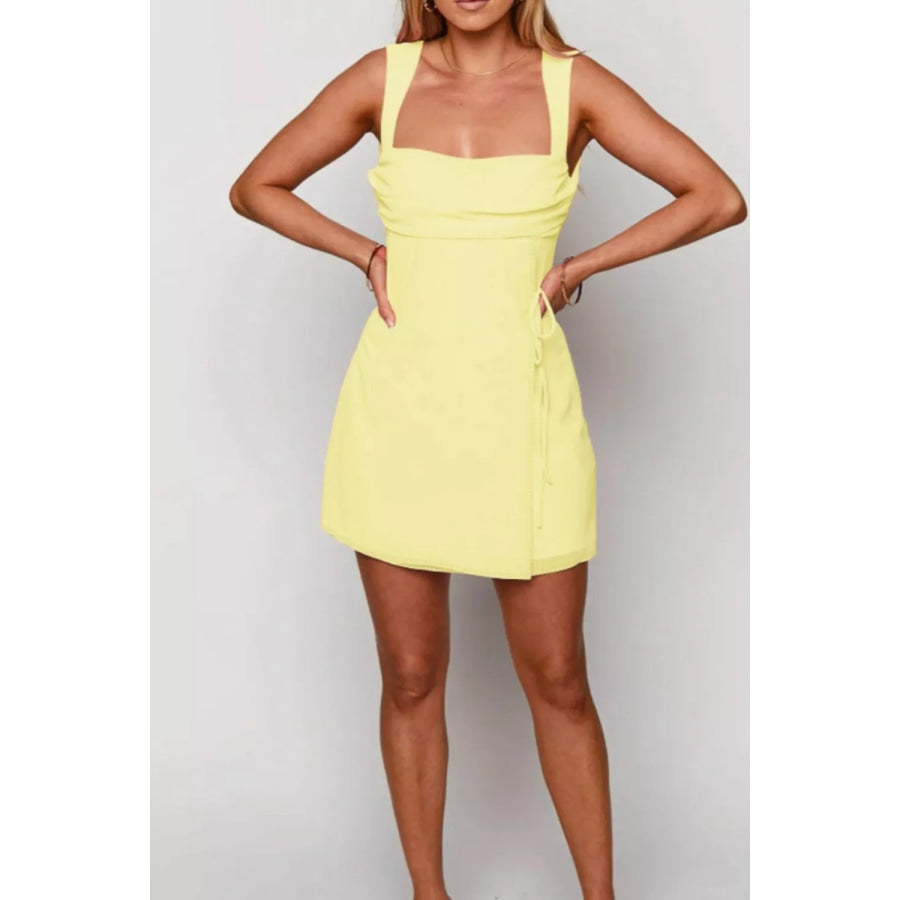Square Neck Sleeveless Mini Dress Pastel Yellow / S Apparel and Accessories