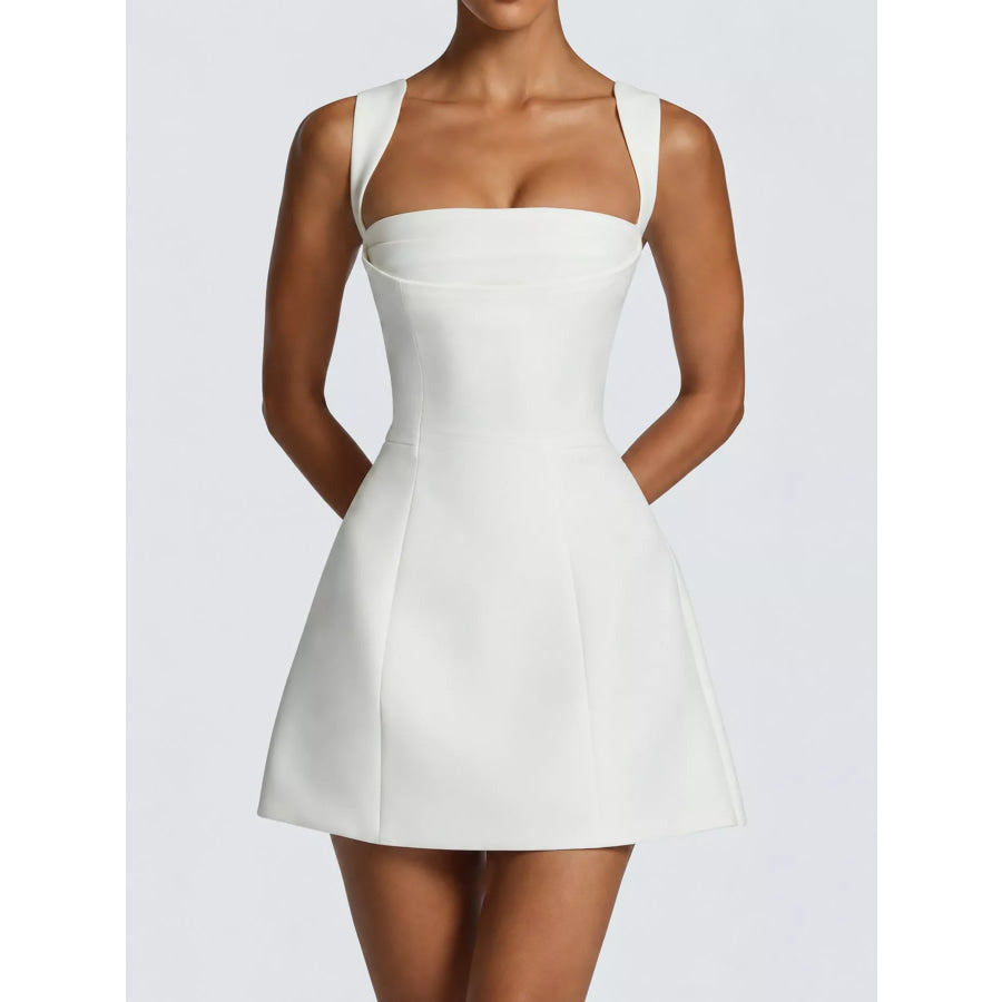 Square-Neck Sleeveless Mini Dress White / S Apparel and Accessories