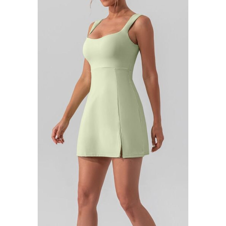 Square Neck Sleeveless Slit Mini Active Dress Clothing