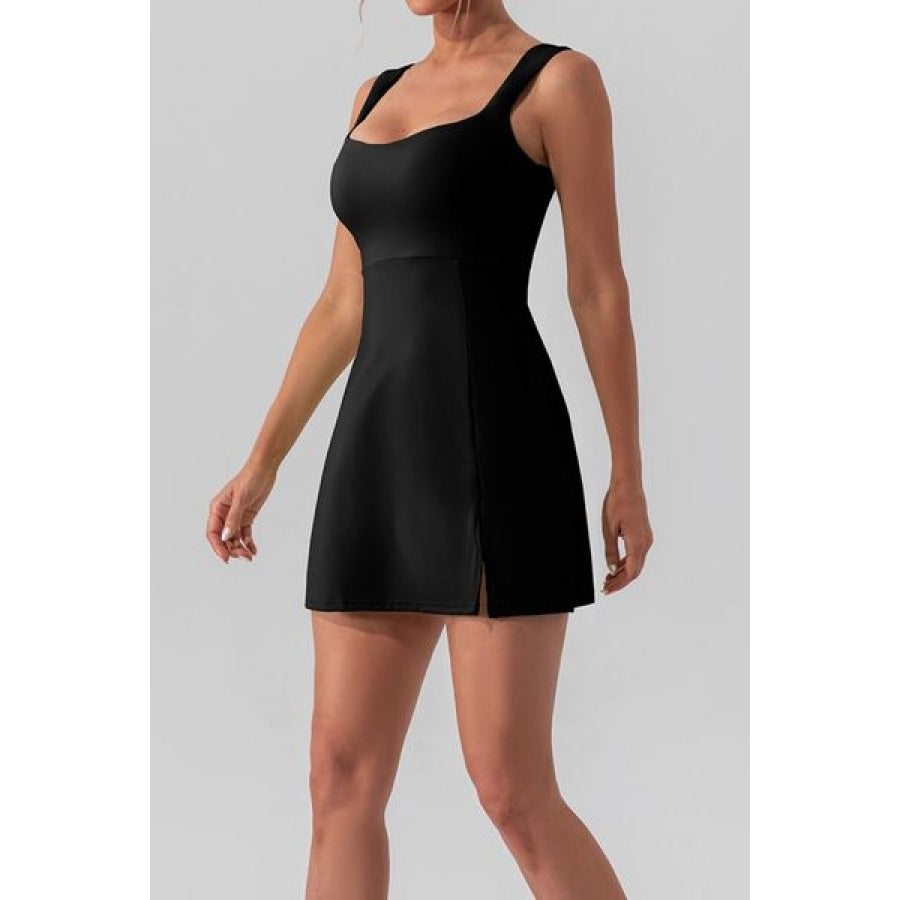 Square Neck Sleeveless Slit Mini Active Dress Clothing