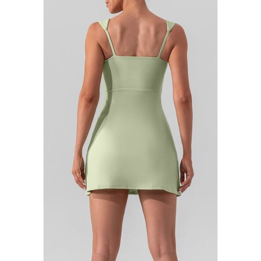 Square Neck Sleeveless Slit Mini Active Dress Clothing