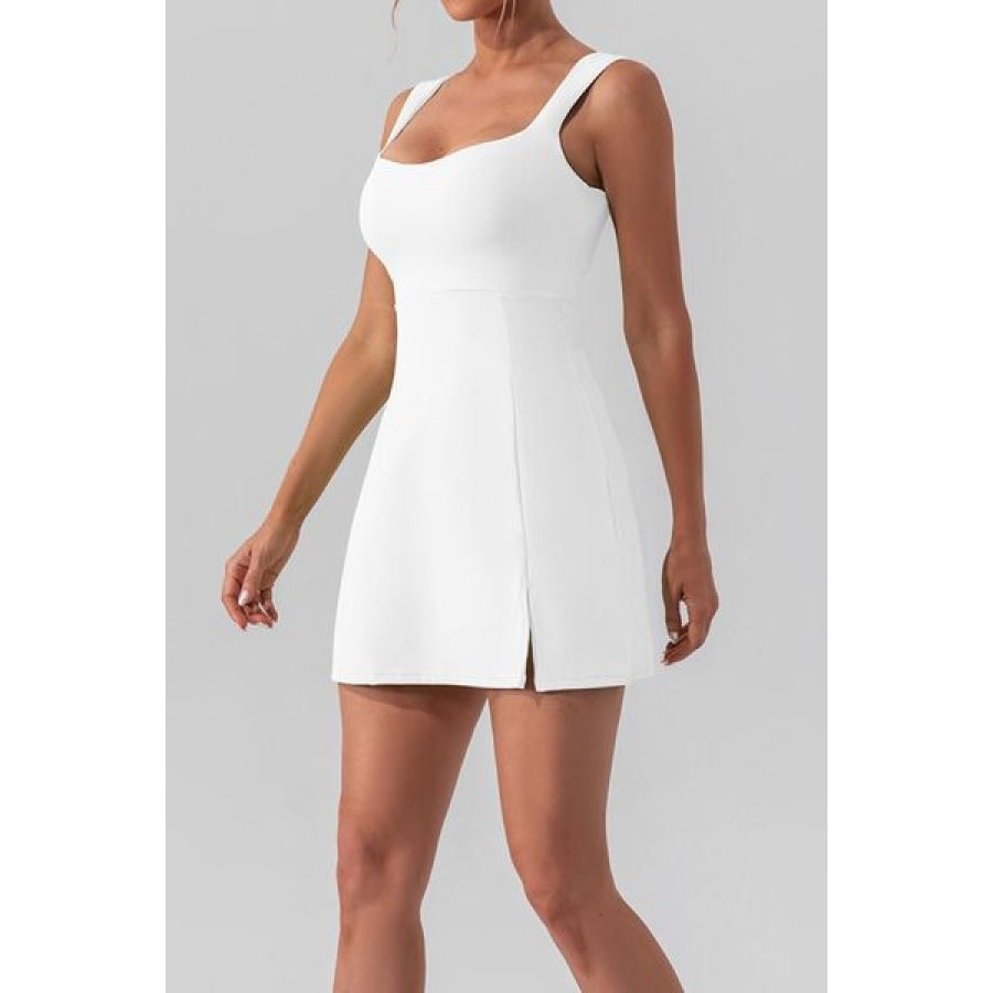 Square Neck Sleeveless Slit Mini Active Dress Clothing