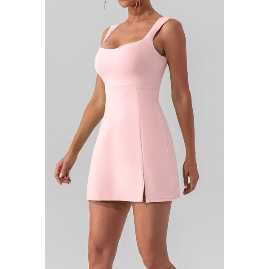 Square Neck Sleeveless Slit Mini Active Dress Clothing