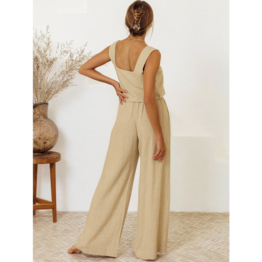 Square Neck Sleeveless Top and Pants Set Tan / S Apparel and Accessories