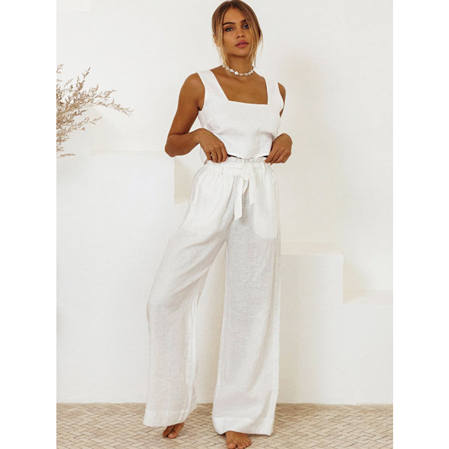 Square Neck Sleeveless Top and Pants Set White / S Apparel and Accessories