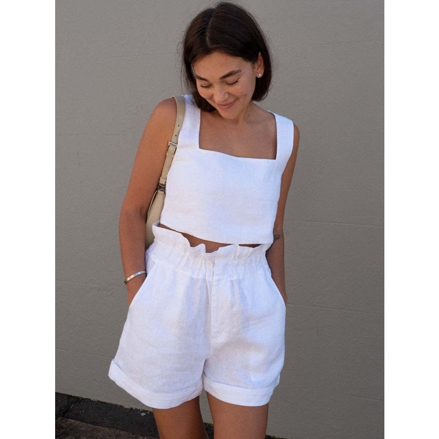 Square Neck Sleeveless Top and Shorts Set White / S Apparel and Accessories