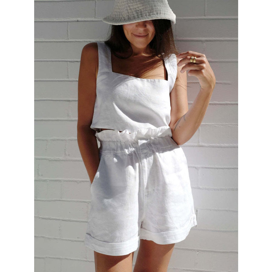 Square Neck Sleeveless Top and Shorts Set White / S Apparel and Accessories