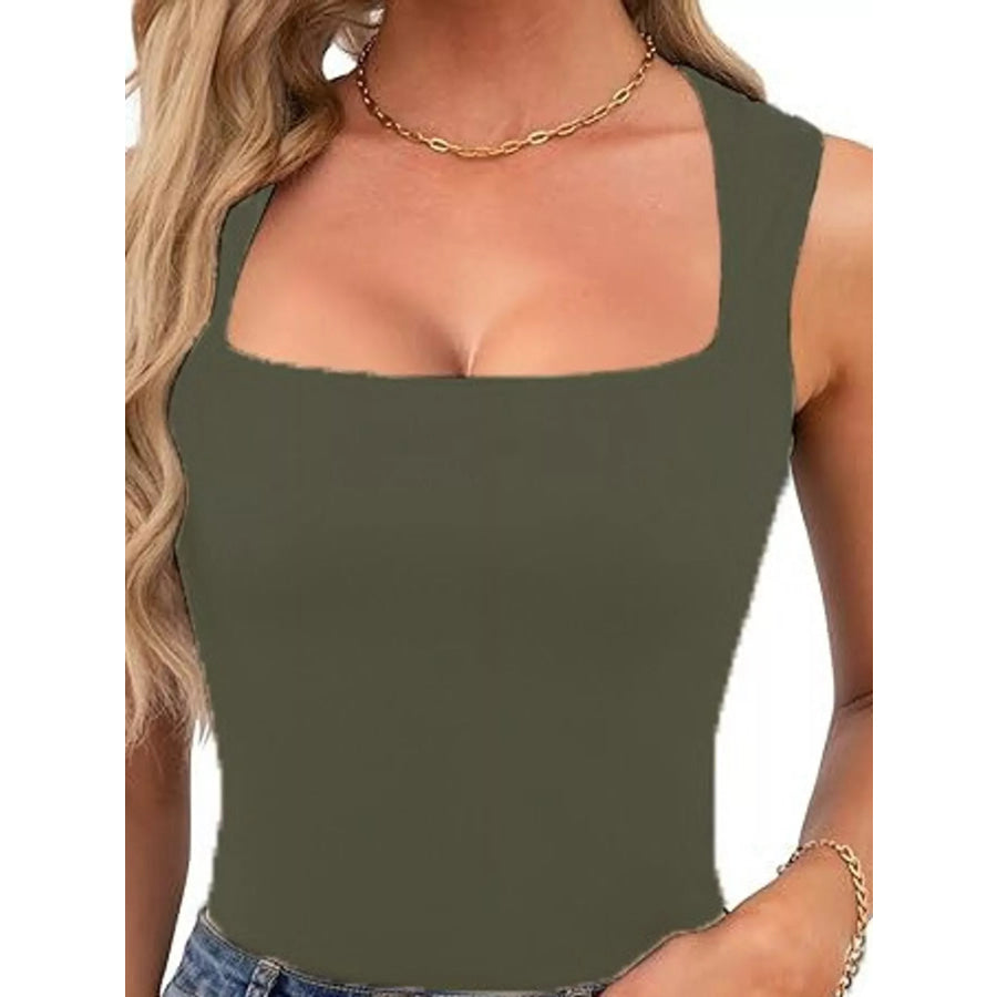 Square Neck Slim-Fit Tank Army Green / XS Apparel and Accessories