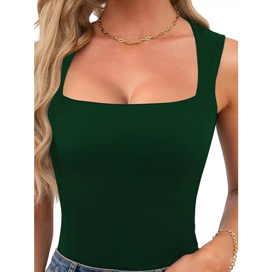 Square Neck Slim-Fit Tank Dark Green / XS Apparel and Accessories