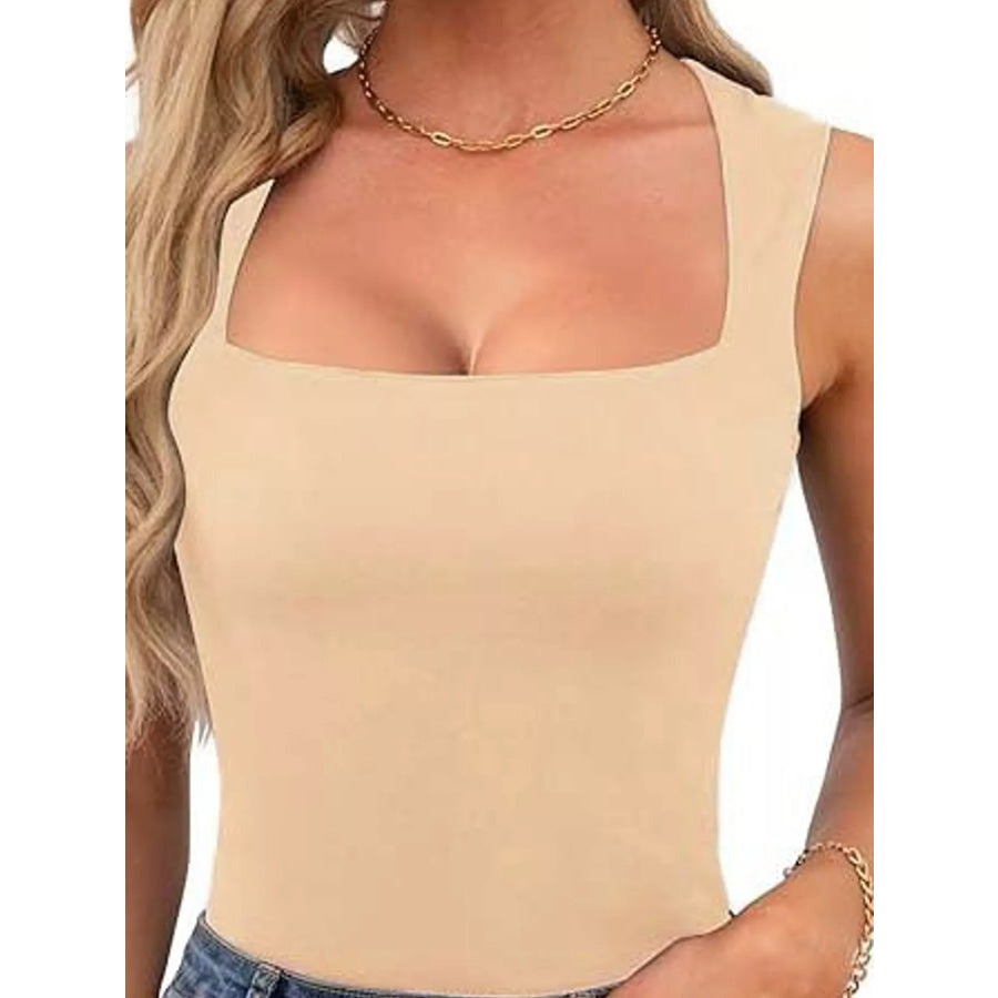 Square Neck Slim-Fit Tank Khaki / XS Apparel and Accessories