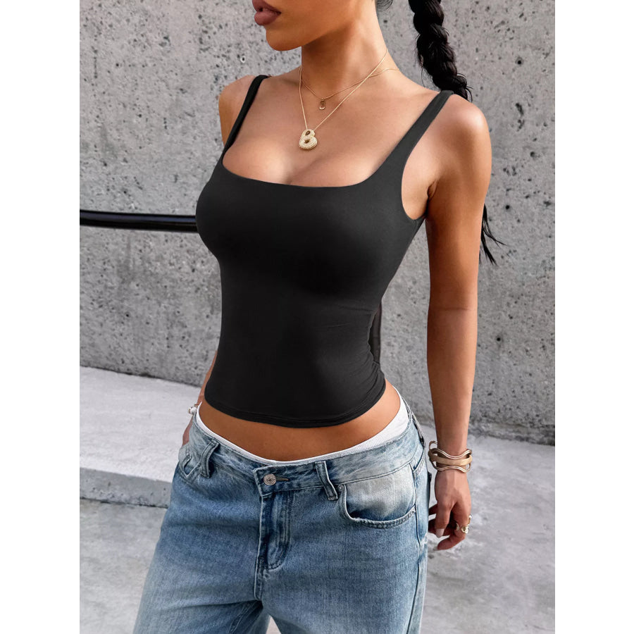 Square Neck Slim Fit Tank Top Black / S Apparel and Accessories